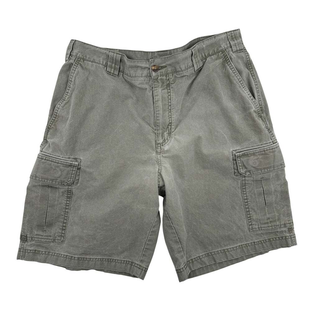 L.L.Bean Natural Fit Cargo Shorts 36 Olive Green Cotton Outdoor Utility Hiking